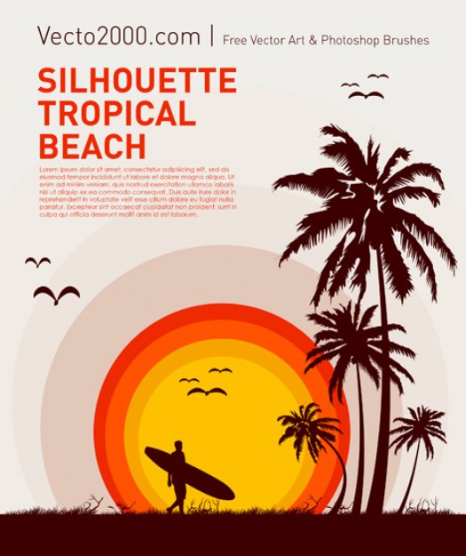 Surfboard tropical Surfing beach silhouette for travel poster design about Alaia Creative work